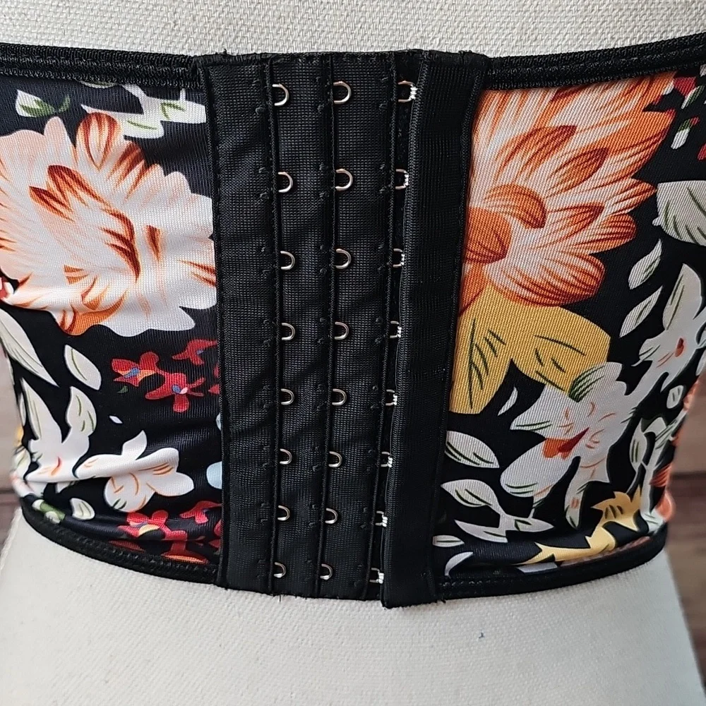 NEW SHEIN BLACK FLORAL EYELASH TRIM UNDERWIRE CORSET - Picture 5 of 11